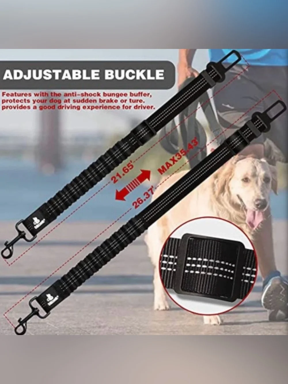 BIKAEIK Dog Safety Belt, Retractable Harness Color: RED